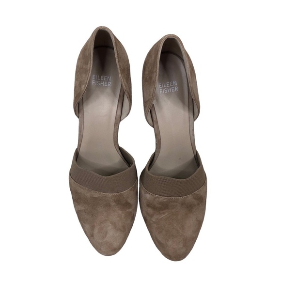 Eileen Fisher Tan Suede Bailey Cone Heel Pumps Almond Toe Size 9.5 - Picture 3 of 10